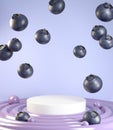 Empty Podium For Show Product With Blue Berry Falling On Cream Abstract Background 3d Render