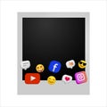 Empty polaroid photo frame with icon social media Royalty Free Stock Photo