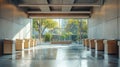 Empty polling place with voting booths. Concept of elections, transparent democracy, accessible voting, and civic Royalty Free Stock Photo