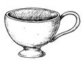 Empty porcelain white Cup for tea or coffee. Hand drawn vector illustration of vintage teacup on white isolated Royalty Free Stock Photo