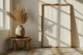 Empty poster frame against the wall in a bohemian-style interior Royalty Free Stock Photo