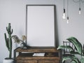 Empty poster frame in cozy interior. Frame mockup. Royalty Free Stock Photo