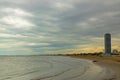 empty preseason sandy beach in Cesenatico in Italy Royalty Free Stock Photo