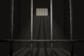 Empty prison cell. Light rays shining through window in jail. 3D rendered illustration Royalty Free Stock Photo