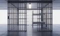 Empty Prison Cell with Metal Bars and Bunk Bed Against White Background Criminal Justice and Royalty Free Stock Photo
