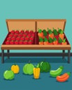 An empty produce section with only a few wilted vegetables and pickedover fruits left behind.. Vector illustration. Royalty Free Stock Photo