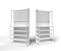 Empty Product Stands For Supermarket., Empty Displays With Shelves Products On White Background Isolated. Retail shelf.,display