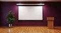 Empty projection screen and podium in a modern conference room setting Royalty Free Stock Photo