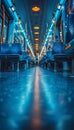 Empty Public Transportation Interior, Rows of Blue Seats, Minimalistic Design, Futuristic Atmosphere Royalty Free Stock Photo