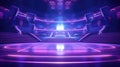 Empty purple neon light stadium background for E-sport game battle. Generative AI Royalty Free Stock Photo