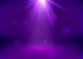 Empty Purple Studio and Spotlight. Bright shiny beads and glitter elements. Vector illustration