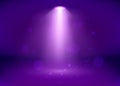 Empty Purple Studio and Spotlight. Bright shiny rays and glitter elements. Vector illustration