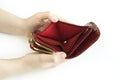 An empty purse in his hands Royalty Free Stock Photo