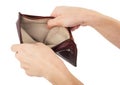 An empty purse in his hands Royalty Free Stock Photo