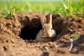 an empty rabbit burrow in a field Royalty Free Stock Photo