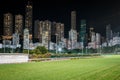 Empty race track and skyline background, Horse racing course in Hong Kong Jockey Club, Happy Valley Royalty Free Stock Photo