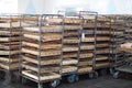 Empty bread trolleys. Royalty Free Stock Photo
