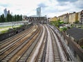 Empty rail tracks heading towards the City of London, Liverpool Street Station. Royalty Free Stock Photo