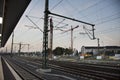 Empty railroad tracks of Mannheim Hauptbahnhof railway station w