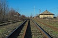 Empty railroad tracks on a sunny winter day