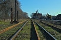 Empty railroad tracks on a sunny winter day