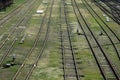 Empty railroad tracks view from above. Royalty Free Stock Photo