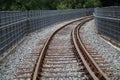 Empty railway with metal fences from two sides