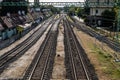 Empty railway station rails at Siofok, Hungary