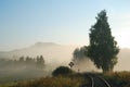Empty railway track in a foggy countryside Royalty Free Stock Photo