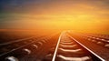 Empty railways on sunset sky background