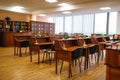 Empty reading room, tables in library, nobody