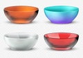 Empty realistic vector food bowls. Plastic, glass and porcelain kitchen dishware set