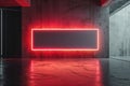 Empty rectangular, minimalist frame illuminated by vibrant red neon lighting, set against grungy wall with ample space Royalty Free Stock Photo