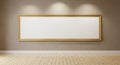 Empty Rectangular Gold Framed Picture Frame on Textured Wall with Spotlights blank white Royalty Free Stock Photo
