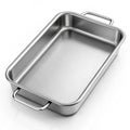 Empty rectangular stainless steel baking pan with handles Keywords: baking pan, roasting pan Royalty Free Stock Photo