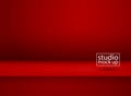 Empty red background for product display. Vector abstract volume mock up stage studio table room