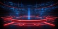 Empty red and blue neon light stadium background for E-sport game battle. Generative AI