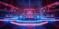 Empty red and blue neon light stadium background for E-sport game battle. Generative AI