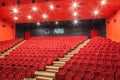 Red cinema or theatre seats. Empty theater, movie auditorium with seats