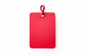 Empty red cloth tag isolated on white background. Shopping or sale, Black Friday, discount concept. Rectangle gift tag mockup,