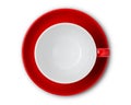 Empty red coffee cup or tea cup top view on white background. with clipping path Royalty Free Stock Photo