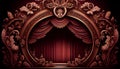 Empty red curtain stage, wooden floor with spotlight. Theater, opera scene with drape, concert or cinema grand opening Royalty Free Stock Photo