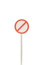 Empty red edge circular badge with old rusted iron pole. Traffic sign signage. isolated with white background Royalty Free Stock Photo