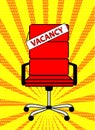 Empty red office chair and sign word vacancy on retro pop art co Royalty Free Stock Photo