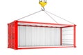 Empty Red Shipping Container with Removed Side Wall During Transportation with Crane Hook. 3d Rendering Royalty Free Stock Photo