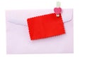 Red sticky note and pink envelope isolated clipping path, Royalty Free Stock Photo