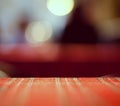 Empty red table and blur resturant background, street view Royalty Free Stock Photo