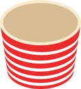 An empty red-and-white striped bucket of popcorn isolated on the white background. Vector illustration. Cardboard or Royalty Free Stock Photo