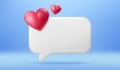 Empty reminder chat bubble. Push notice alert with heart icon. Phone 3d message template. Vector illustration