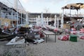 Empty restaurant on the beach in the city center